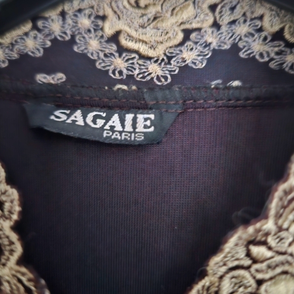 Sagaie Paris velvet bodysuit strachy brown gold color embroidery size small - Picture 4 of 5